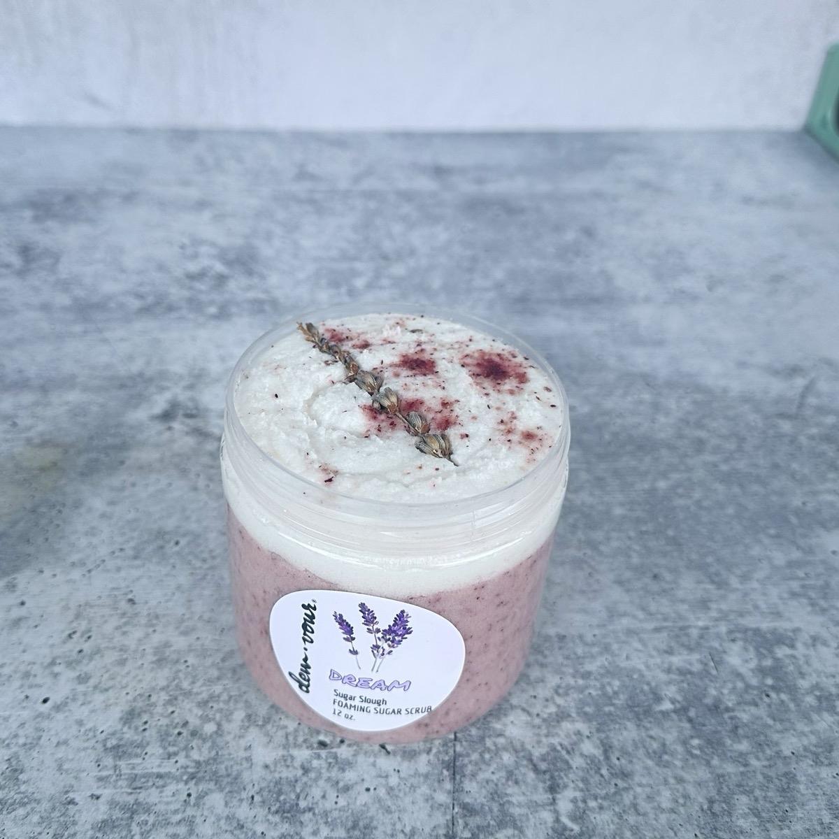 Dream Sugar Slough | Foaming Sugar Scrub | Natural Insect Repellant |  Lavender Vanilla | Aromatherapy | Insomnia | Oily Skin | Sensitive Skin |