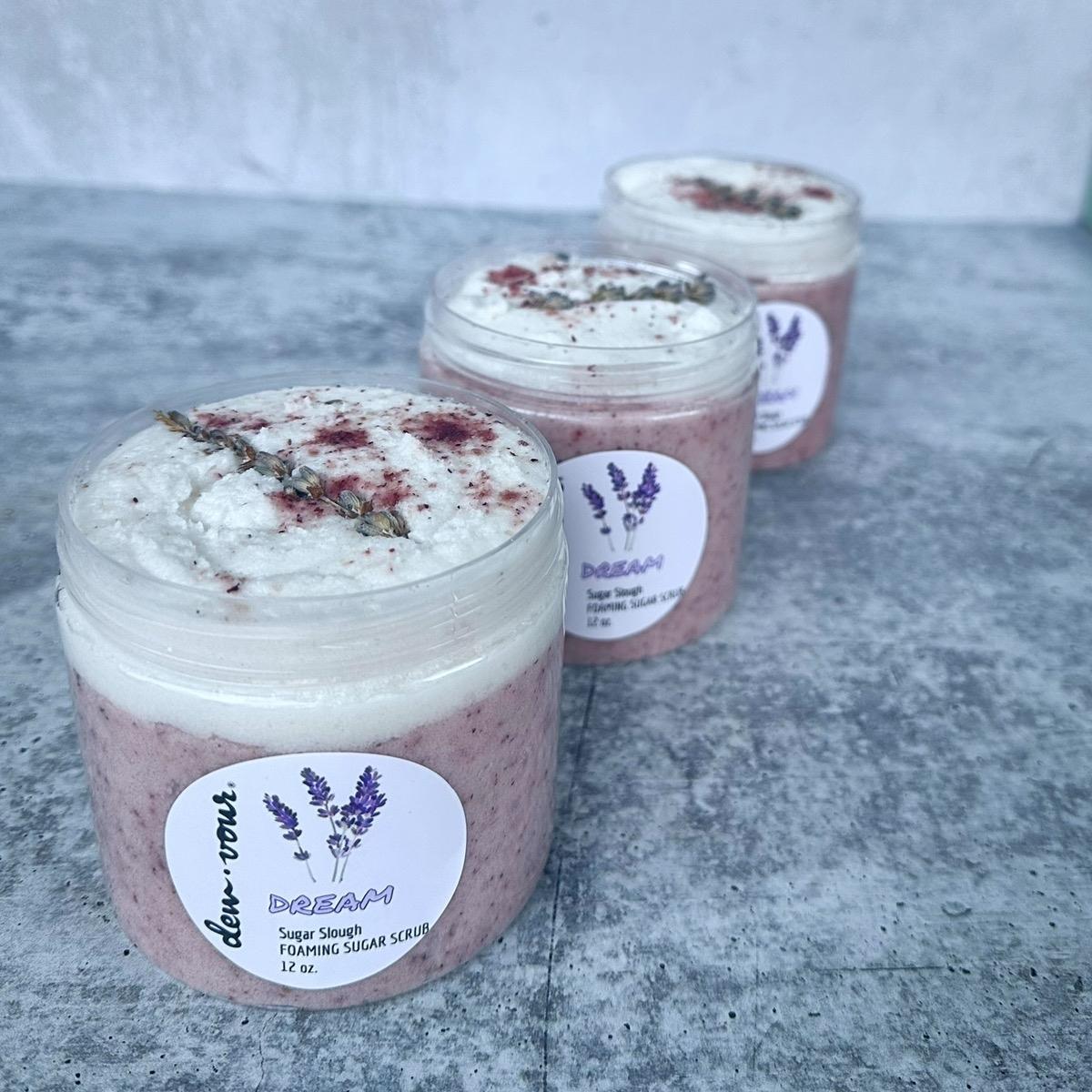 Dream Sugar Slough | Foaming Sugar Scrub | Natural Insect Repellant |  Lavender Vanilla | Aromatherapy | Insomnia | Oily Skin | Sensitive Skin |