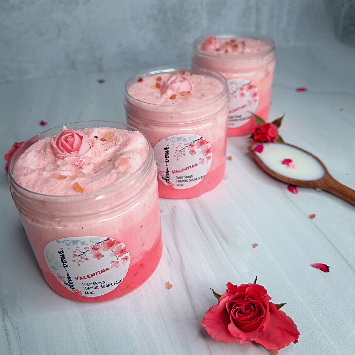 Valentina Shea Sugar Scrub for Strawberry Skin | Foaming Sugar Scrub | Rosacea | Rose Petal Scrub | 12 oz. | Body Scrub | Body Polish | Anti Aging | BHA