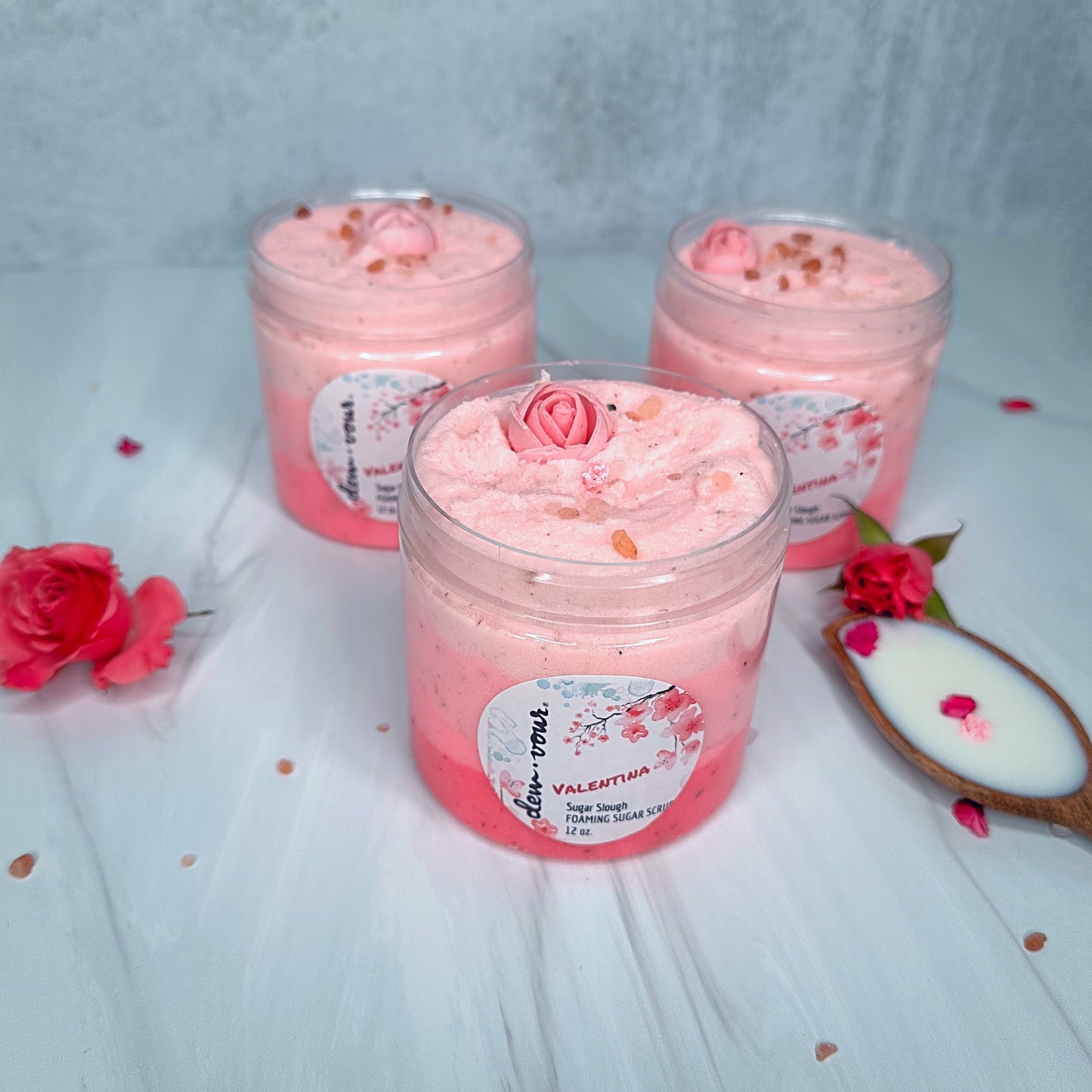 Valentina Shea Sugar Scrub for Strawberry Skin | Foaming Sugar Scrub | Rosacea | Rose Petal Scrub | 12 oz. | Body Scrub | Body Polish | Anti Aging | BHA