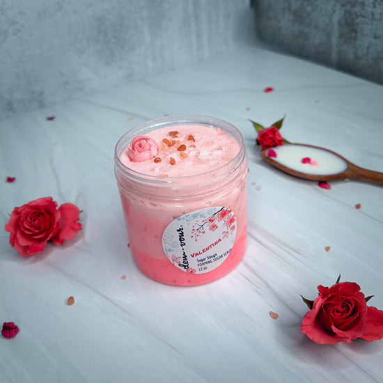 Valentina Shea Sugar Scrub for Strawberry Skin | Foaming Sugar Scrub | Rosacea | Rose Petal Scrub | 12 oz. | Body Scrub | Body Polish | Anti Aging | BHA